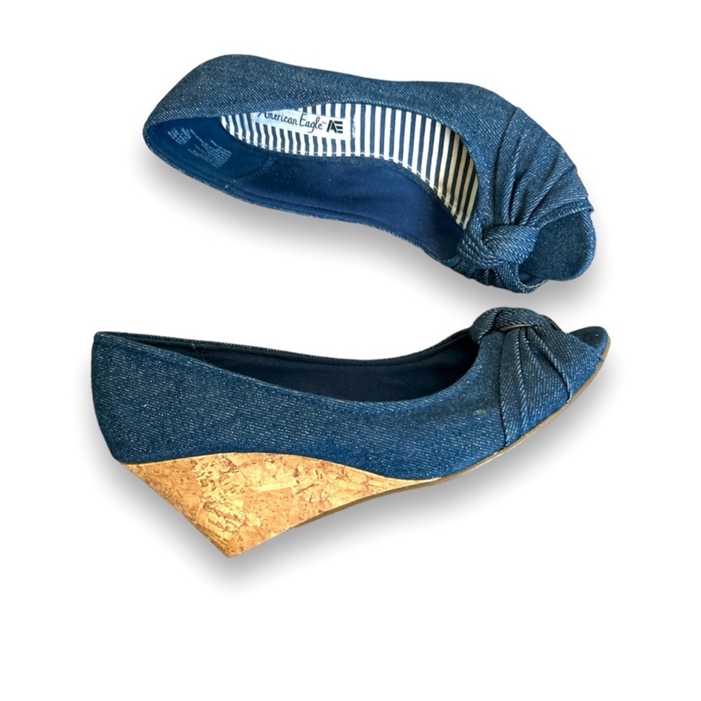American eagle denim PEEP toe wedges